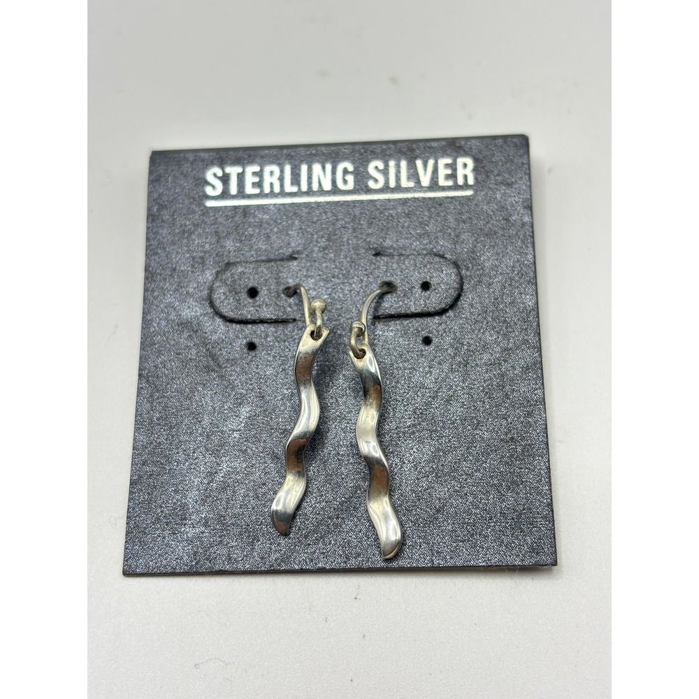 Sterling Silver Wavy Dangle Earrings Womens OS Silver Polished Ribbon Drop